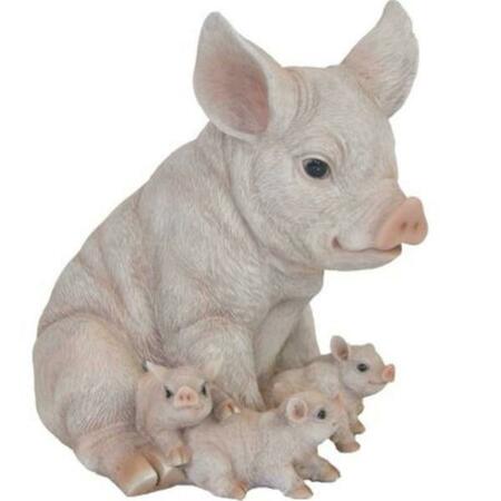 CERRAR Resin Pig Outdoor Animal Decoration with Piglets, Pink CE2659178